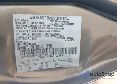 2003 Ford Taurus Ses из США, поврежденный, VIN 1FAFP55U13A107593